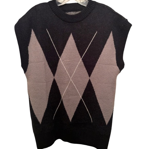 Other - NEW Mens Black Argyle Sweater Vest Sleeveless Preppy Academia Classic Fit Size M